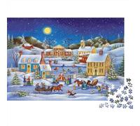 Winter Town 1000 Piece Jigsaw Puzzle Ice Skating Challenging Brain Exercise Recycled Cardboard for Kids Ages 12+ Graduation Gift 38x26cm/1000pcs
