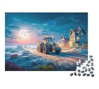 Winter Tractor Scene 1000 Piece Jigsaw Puzzle Rural Night Landscape Style Eco-Friendly Paper with Smooth Precision Cut, Relaxing And Challenging Game for Adults 38x26cm/1000pcs