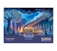 Winter Train 1000pc Night Town Thick Cardboard Puzzle for Stress Relief Seekers Christmas Gathering Home Decor Idea 70x50cm/1000pcs
