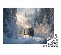 Winter Train in Snowy Forest with Steam Rising,Puzzles Gemusterte Nachhaltige Puzzles Für Erwachsene Hochwertige Holzspielpuzzles 1000pcs (75x50cm)