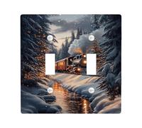 Winter Train Light Switch Cover Plate, Red Vintage Locomotive for Christmas, Holiday Home Décor for Living Room, Standard Size Double Toggle