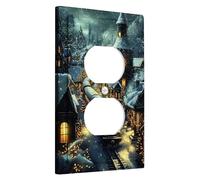 Winter Train Light Switch Cover Plates/Outlet Covers, Snowy Village Scene for Christmas, Holiday Wall Decorative for Home Living Room, Standard Size Single Duplex Outlet