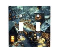 Winter Train Light Switch Cover Plates/Outlet Covers, Snowy Village Scene for Christmas, Holiday Wall Decorative for Home Living Room, Standard Size Double Toggle