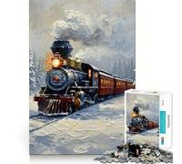 Winter Train Through Snowy Forest Painting 1000 Piece Jigsaws for Adults Brain Recall Game Tight Interlock No Gaps Calming Mental Break Activity (38x52cm)