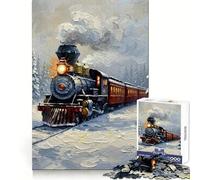 Winter Train Through Snowy Forest Painting Adult Jigsaw1000 Pieces Clear Thinking Restful Escape Precise Edges (50x75cm)