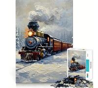 Winter Train Through Snowy Forest Painting Jigsaw Puzzle 1000 Piece Creative Skill Toy Clean Cut Sturdy Components Travel-friendly Brain Game Gift (50x75cm)