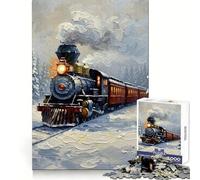 Winter Train Through Snowy Forest Painting Teenager Jigsaw Puzzles 1000 Pieces Cognitive Memory Soothing Downtime Exact Cut Birthday Gift (38x52cm)