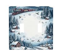 Winter Train Village Scene Steam Christmas Double Light Switch Cover Plate | Winter Landscape, Snowy Cabins, Evergreen Pine Trees, Nostalgic Village, Seasonal Home Accents