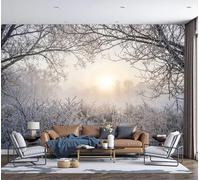 Winter Tranquility Photo Mural, 400x280cm Photo Wallpaper Morning Light In The Misty Forest Silk Poster Picture Design Wall Covering for Bedroom Sofa TV Background Office Wall Decoration, Off-White