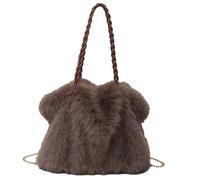 Winter travel pouch for women plush with large detachable strap, hiking, outdoor work, walking, shopping, daily carrying, camping, sports, fitness, activity, tote, her, Brown, Se référer au descriptif
