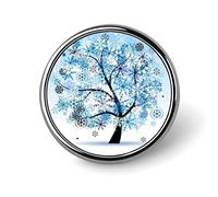 Winter Tree Snowflakes Christmas Round Brooch Pin, Unisex Smooth Surface Lapel Tie Pin, Lightweight Badge Jewelry Crafts Decor for Costume Accessory Men Women