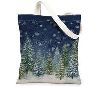 Winter Trees Canvas Tote Bags, Elegant Forest Design Reusable Grocery Bags, Vintage Lightweight Washable Shoulder Strap Canvas for Travel Outdoor Beach Picnic 13x15 Inch