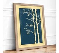 Winter Trees in Blue Japandi Framed Wall Art Print A4 (29.7×21cm) Oak, Wall Decor for Living Room, Bedroom, Office & Home, Ready to Hang, Art Gift