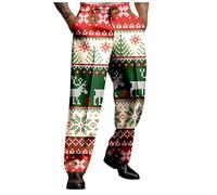 Winter Trousers Men, Male Merry Christmas Day Suit Trousers Holiday Printed Casual Novel Button Pants (Green, XXL)