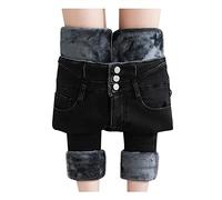 Winter Trousers Women's Lined Thermal Jeans Fleece Thermal Trousers High Waist Jeans Slim Fit Pencil Jeans Sexy Stretch Trousers Thermal Tights Fluffy Jeans Skinny Fit Cuddly Trousers, black, W26