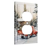 Winter Truck Switch Cover Plate, Red Pickup with Gifts for Christmas, Holiday Wall Decor for Home Bedroom Standard Size Single Duplex Plug