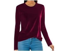 Winter Velvet Blouse for Women Christmas Round Neck Long Sleeve Casual Pullover Blouses Top Ladies Velvet T-Shirt Loose Oversized Solid Wrap Top Retro Gold Thin Plush Comfy Tops Sweatshirt