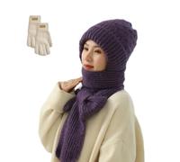 Winter Versatile Knitted Hooded Scarf for Women, Integrated Ear Protection Windproof Cap Scarf, Hat Scarf Warm Windproof Fleece Cycling Protection Ear Cap (UK, Alpha, One Size, Purple)