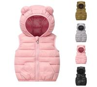 Winter Vest Kids Toddler Sleeveless Down Jacket Hoody Windproof Fleece Jackets Padded Quilted Puffer Coat Long Sleeve Parka Outwear Warm Casual Packable Travel School Ski Overcoat Age 2-5 Years