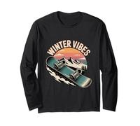 Winter Vibes Snowboard Retro Mountain Sunset Art Long Sleeve T-Shirt