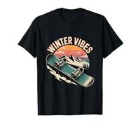 Winter Vibes Snowboard Retro Mountain Sunset Art T-Shirt