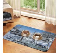 Winter View Patterned Pet Feeding Mat with Water-Absorbing PU Top & Rubber Base - Anti-Slip Dog Cat Food Mat for Cats, Dogs & Pets, 40x60cm