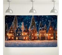 Winter Village Backdrop, Cozy Snowy Cottage Scene for Holiday Photography, Festive Indoor/Outdoor Christmas Party Decorations 71x43 Inch