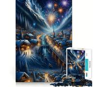 Winter Village Fireworks Night Jigsaw for Adults 1000 Pieces Brain Memory Game Laser Cut for Flawless Fit Unique Gift for Stress Relief (38x26cm)