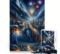 Winter Village Fireworks Night Jigsaw Puzzle 1000 Piece Think Training Casual Enjoyment Defined Edges Bday Surprise (50x75cm)