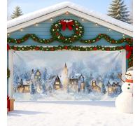 Winter Village Garage Door Cover, Large Snowy Scene Garage Door Decorations, Holiday Indoor and Outdoor Christmas Party Background Decor 157x71 Inch