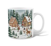 Winter Village Gingerbread House Scene Christmas Ceramic Coffee Mug 11oz | Winter Village Scene, Coffee Cup, Fanciful Illustration, Cozy Seasonal Aesthetic, Woodland Holiday Motifs