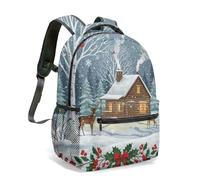Winter Village Ice Castle Print Backpack 16 Inch Dreamy Aurora Clock Tower Sleigh Twinkling Lights Festive Travel Rucksack (07)