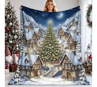 Winter Village Landscape Christmas Throw Blanket 60x80 Inch