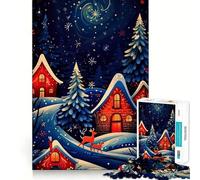 Winter Village Night Scene Jigsaw 1000 Pieces for Teenagers Mental Boost Game Firm Fit Secure Assembly Family Fun Night Activity (38x26cm)