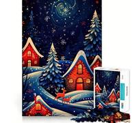 Winter Village Night Scene Jigsaw for Teenagers1000 Pieces Mind Boost Game Firm Fit Secure Assembly Bonding Activity for Loved Ones (50x75cm)