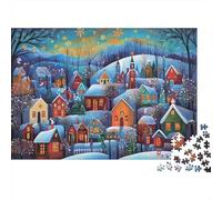 Winter Village Scene 1000 Pc Collector’s Puzzle, Crimson Frost Hamlet Puzzles Mind Relaxation Game, Fun Home Activity, Adult Jigsaw 38x26cm/1000pcs
