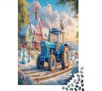 Winter Village Scene 1000 Piece Vintage Tractor Art Styles Sturdy Cardboard Classic Jigsaw Puzzle for Adults Kids Impossible Hard Game Decompression Wall Decoration 52x38cm/1000pcs