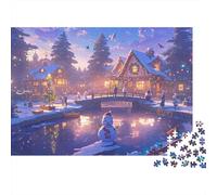 Winter Village Scene 1000pc Snowman Art Heavy-duty Cardboard Puzzle for Brain Teaser Lovers Team Building Leisure Entertainment Home Leisure Time 52x38cm/1000pcs