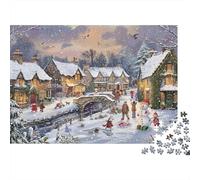 Winter Village Scene_3 1000 Piece Jigsaw Puzzle Concentration Training Holiday Puzzle Activity Family Game Night Made in UK 100% Recycled 38x26cm/1000pcs