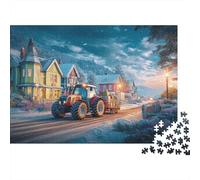 Winter Village Scene Challenging Adult Jigsaws: Christmas Tractor Style Educational Games Suitable for Decompression & Wall Decor 70x50cm/1000pcs