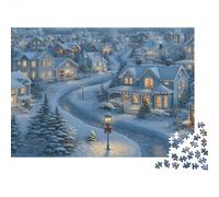 Winter Village Scene-Christmas Lights Glowing Style Family Puzzles 1000 Pieces with High Definition Print Centenary Jigsaws Snowy Night Town for A Sustainable Hobby As Wall Art Puzzle 38x26cm/1000pcs