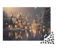 Winter Village Scene Colourful Snowy Village Reflection 1000 Pcs Jigsaw Puzzles Adults Brain Development Classic Educational Games 38x26cm/1000pcs