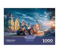 Winter Village Scene Jigsaw Puzzles 1000 Pieces with Clean Edges Centenary Jigsaws Christmas Tractor Style As A Concentration Training Puzzle for Decompression And Decor 38x26cm/1000pcs