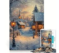 Winter Village Scene with Snowfall Jigsaw Puzzle 1000 Recall Fun Play Advanced Laser Cutting Tech Holiday Indoor Entertainment Toy (38x52cm)