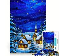Winter Village Stained Glass Illustration Jigsaw 1000 Pieces for Adults Memory Fun Game Expert Cutting Craftsmanship Relaxing Indoor Group Activity (50x75cm)