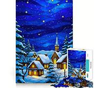 Winter Village Stained Glass Illustration Jigsaw for Adults1000 Pieces Mind Boost Game Seamless Fit Precise Pieces Relaxing Indoor Group Activity (38x26cm)