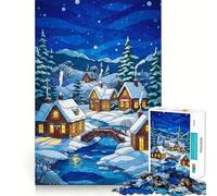 Winter Village Stained Glass Illustration Jigsaw Puzzle 1000 Pieces Cognitive Fun Play High Precision Die Cut Unique Gift for Stress Relief (38x52cm)