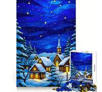 Winter Village Stained Glass Illustration Jigsaw Puzzles 1000 Piece for Teenagers Memory Power Mind Soothing Fun Seamless Fit Perfect Xmas (50x75cm)