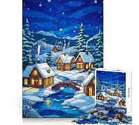 Winter Village Stained Glass Illustration Jigsaw Puzzles 1000 Pieces Think Training Quiet Recreation Defined Edges Heartfelt Gift (38x26cm)