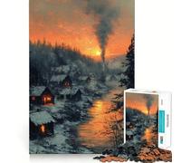 Winter Village Sunset 1000 Piece Jigsaws for Adults Mind Train Fun Precision Cut Smooth Edges Absorbing Activity for Quiet Nights (38x52cm)